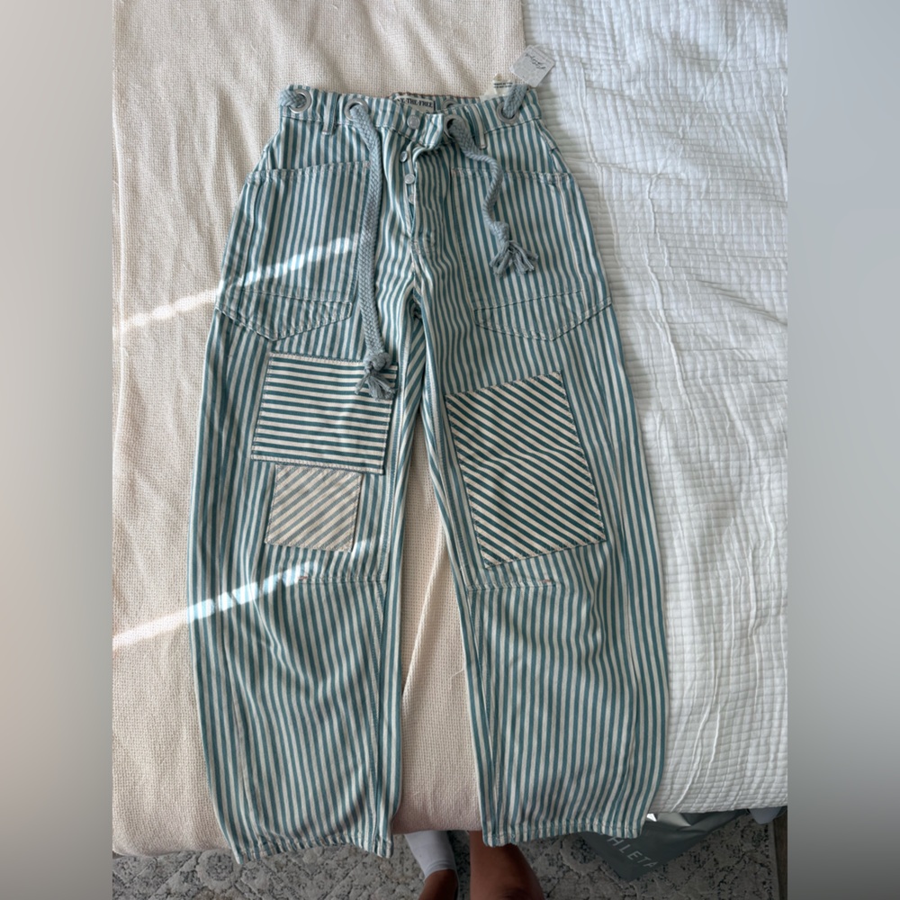 We The Free Teal and White Striped Moxie Pants